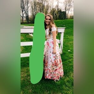 Pink and white floral prom dress